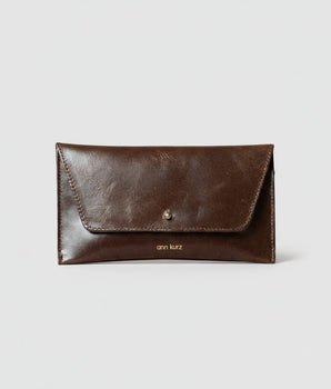 Porte Monnaie Mini Enveloppe Shiny Nappa - Moka