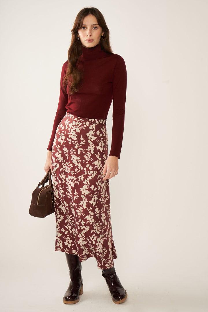 Jupe Midi Janine Floral - Bordeaux