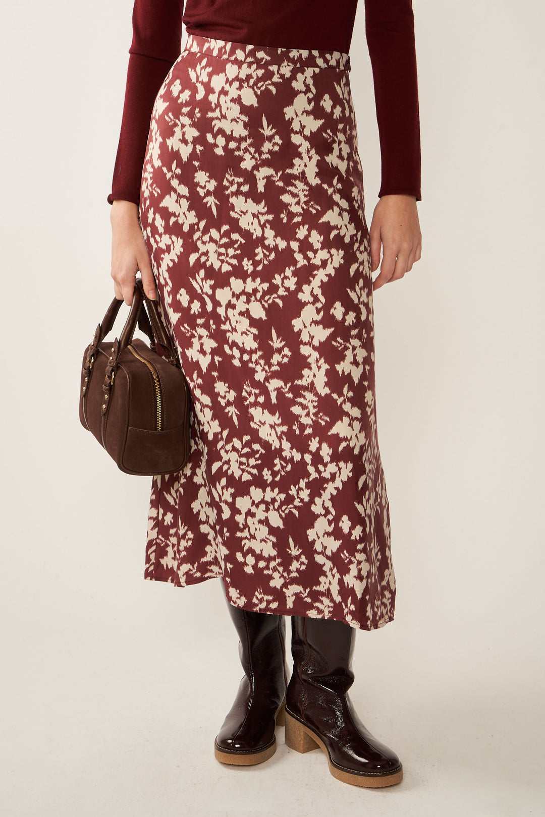 Jupe Midi Janine Floral - Bordeaux