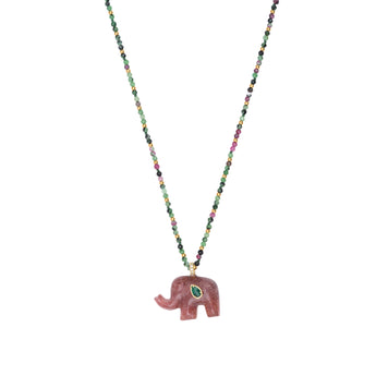 Collier Elefante en acier inoxydable doré, pierres colorées et pendentif éléphant, coloris multicolore – Cala Celestina