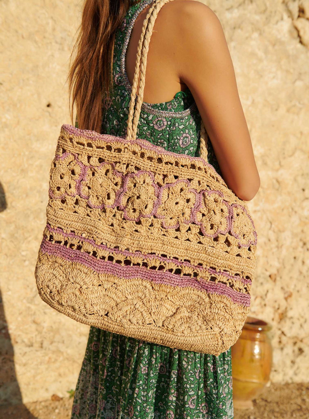 Sac Cabas Sunrise Raphia Mauve