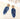 Boucles d'oreilles Blanche de Fabien Ajzenberg en acétate bleu foncé avec finitions dorées.