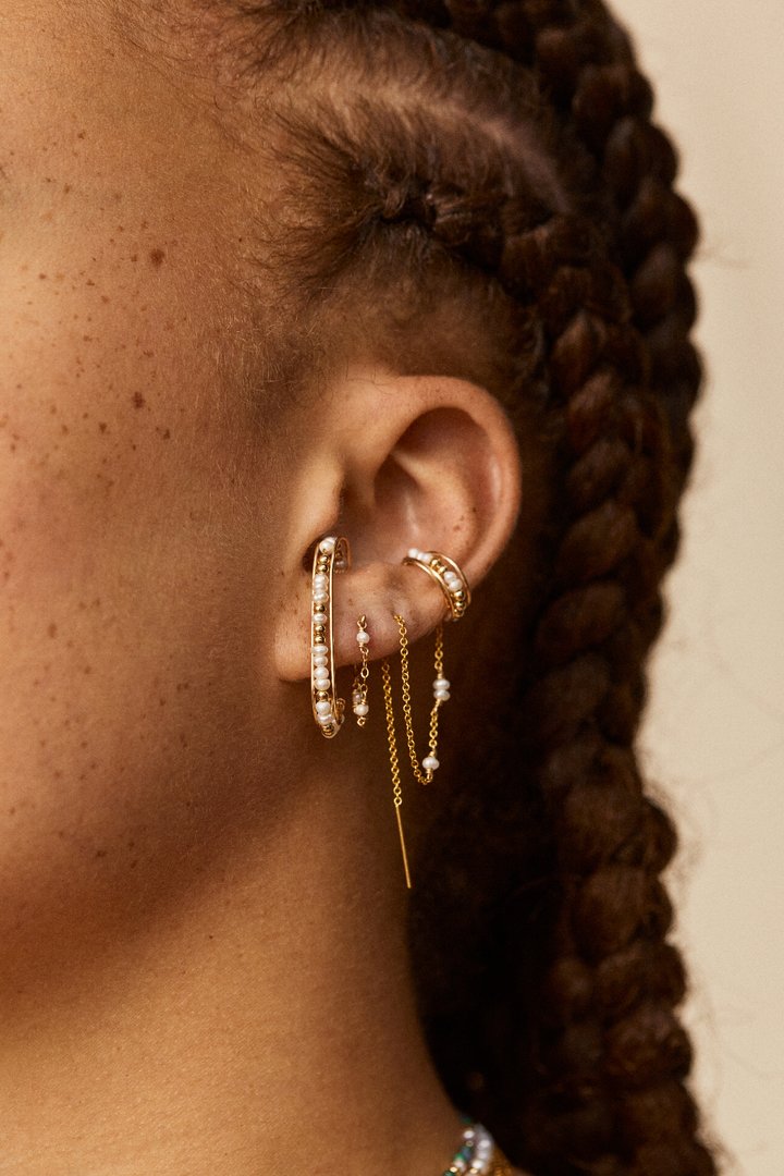 Boucles Satellite Chaînette Perle Dorées